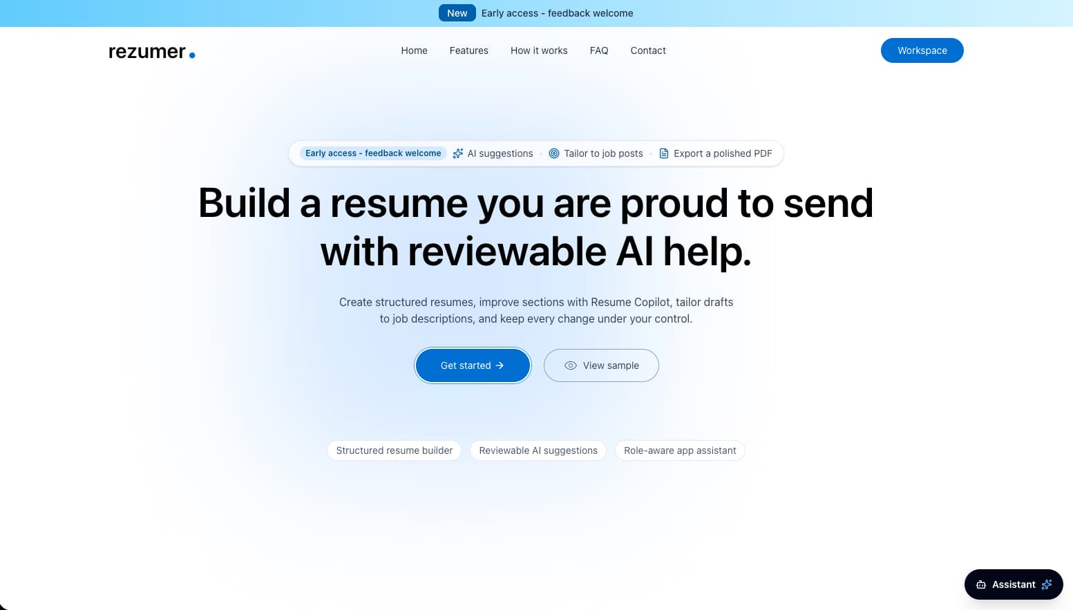Rezumer AI home page
